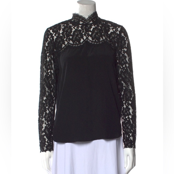 Sandro Mock Neck Lace Black Blouse